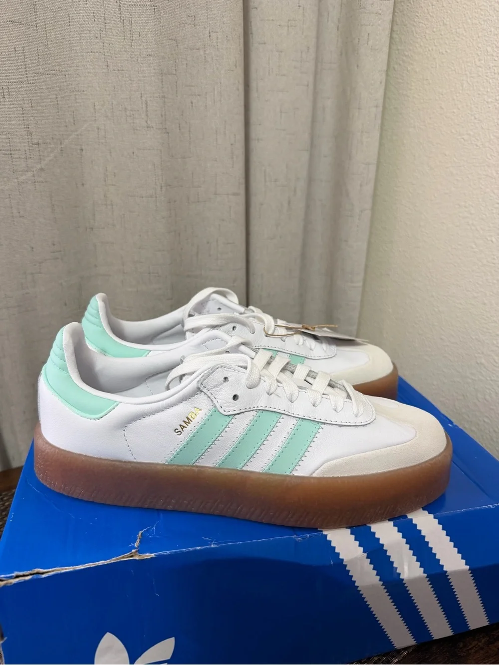 Adidas Originals Sambae J White Mint Gum Platform Sneakers Size 6 Youth